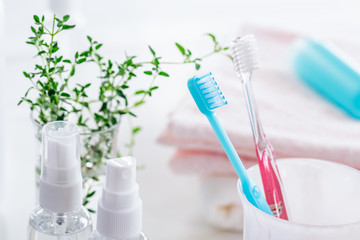 歯ブラシと携帯用消毒エタノール