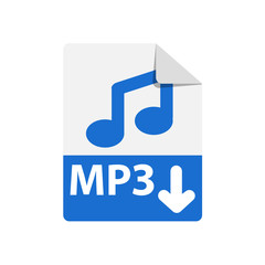 Vector blue icon MP3. File format extensions icon. flat design style.