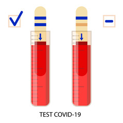 Test strips that detect the coronavirus in the blood. Laboratory blood test for a positive or negative result of the virus COVID-19. vector illustration isolated on white.