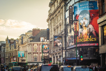 LONDON- OCTOBER, 2018: View of busy London west end theatre street.