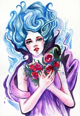 Photo sur Plexiglas Inspiration picturale femme bleu et violet