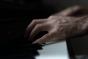 Fototapeta premium hands of a man playing the piano during the day, stylish photo