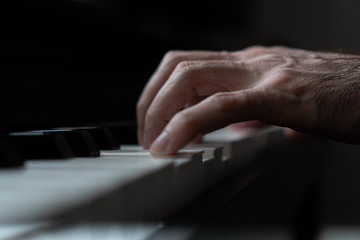 Fototapeta premium hands of a man playing the piano during the day, stylish photo