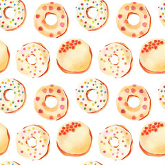 Hand painted bright watercolor donuts seamless pattern