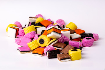 Licorice (liquorice) candy on the white background