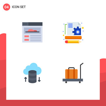 4 Flat Icon Concept For Websites Mobile And Apps Site, Luggage, Management, Cloud Network, Weight