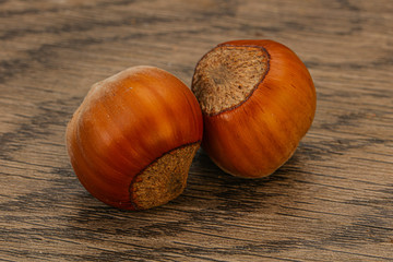 Two ripe tasty Whole hazelnut