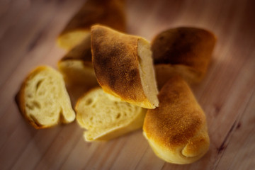 Fragrant homemade bread on a wooden board