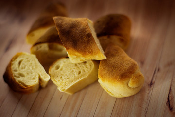 Fragrant homemade bread on a wooden board