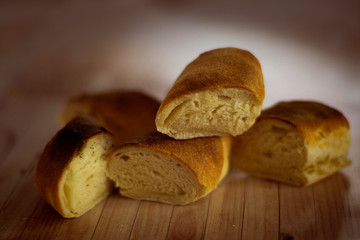 Fragrant homemade bread on a wooden board