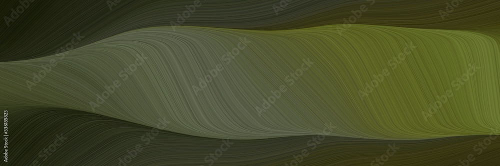 Poster elegant dynamic designed horizontal header with dark olive green, very dark green and dim gray colors. fluid curved flowing waves and curves