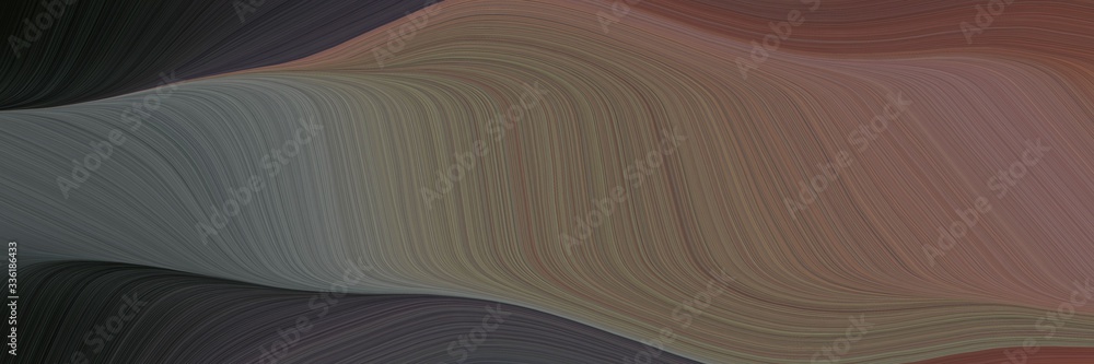 Poster elegant decorative horizontal header with pastel brown, dim gray and very dark green colors. fluid curved lines with dynamic flowing waves and curves