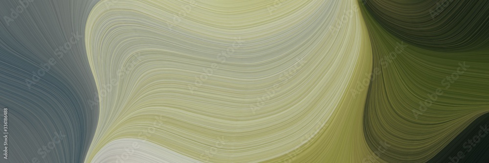Poster elegant flowing designed horizontal header with gray gray, dark sea green and very dark green colors. fluid curved lines with dynamic flowing waves and curves