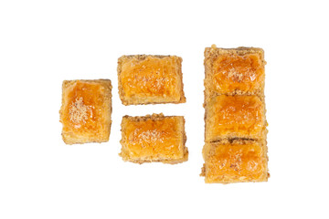 Delicious sweet baklava isolated on white background.
