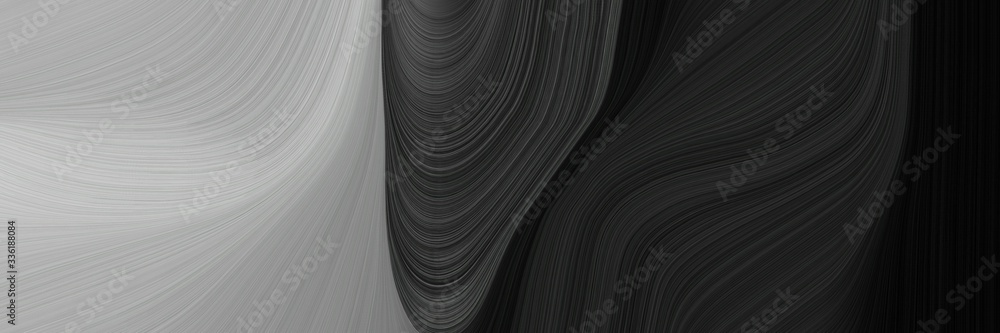 Poster elegant decorative horizontal banner with very dark blue, dark gray and very dark green colors. fluid curved lines with dynamic flowing waves and curves