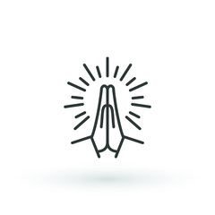 Hands folded in prayer line icon. Editable stroke Outline hands folded in prayer vector icon for web design isolated on white background - obrazy, fototapety, plakaty