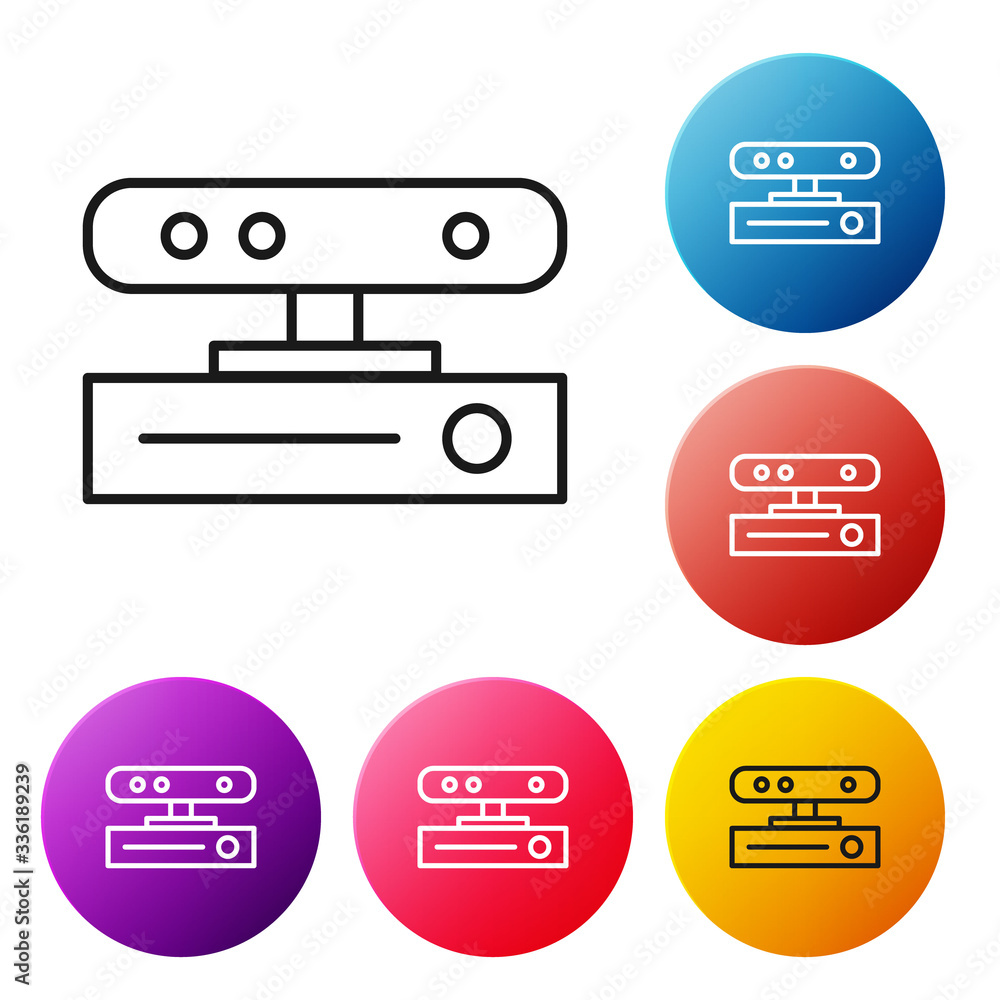 Poster black line motion sensor icon isolated on white background. set icons colorful circle buttons. vecto