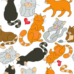 vector seamless pattern on a white background with cute cats