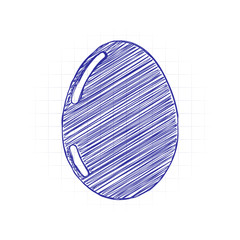 Simple icon of egg with reflection, sign of easter. Hand drawn sketched picture with scribble fill. Blue ink. Doodle on white background