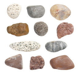 Fototapeta na wymiar Collection different rocks isolated on white background, clipping path