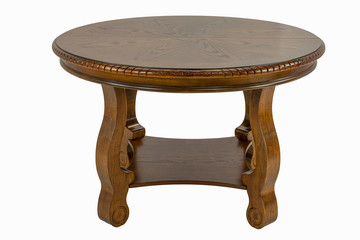 round brown wooden table on a white background