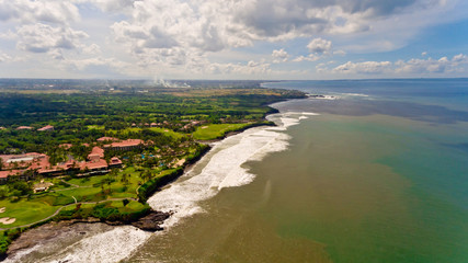 Beautiful view of the sea landscape. Aerial view. Tanah lot, Bali, Indonesia.