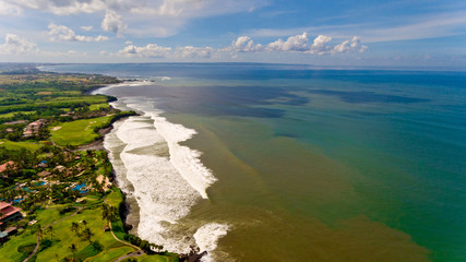 Beautiful view of the sea landscape. Aerial view. Tanah lot, Bali, Indonesia.
