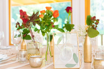 light decor of a festive table in a bright interior