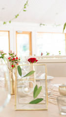 light decor of a festive table in a bright interior