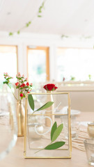 light decor of a festive table in a bright interior
