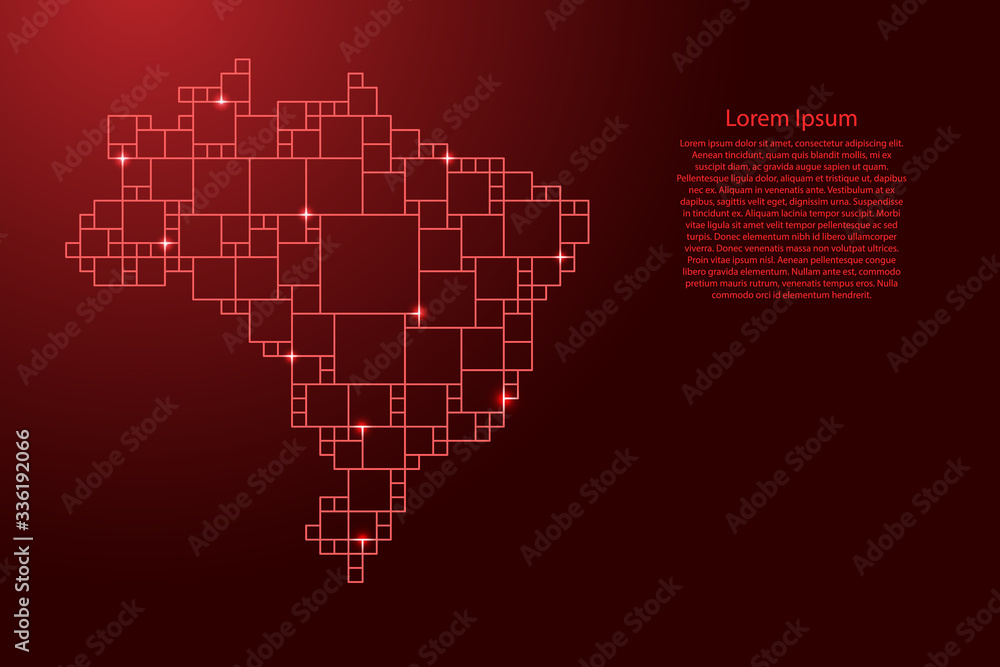 Poster brazil map from red pattern from a grid of squares of different sizes . vector illustration.