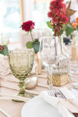 light decor of a festive table in a bright interior