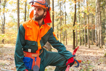 Forester and lumberjack in protective gear