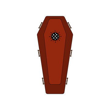 Isolated Coffin With Silhouette Of The Coronavirus. Flat Vector Illustration.