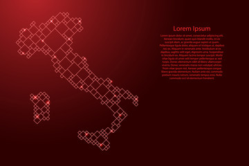 Italy map from red pattern from a grid of squares of different sizes . Vector illustration.
