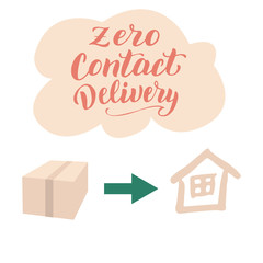 Zero contact delivery banner. Contactless delivery typography promotion. Courier service lettering text poster with parcel. Vector eps 10.