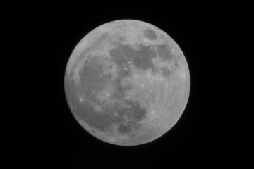 A full moon on a dark, black, clear night sky