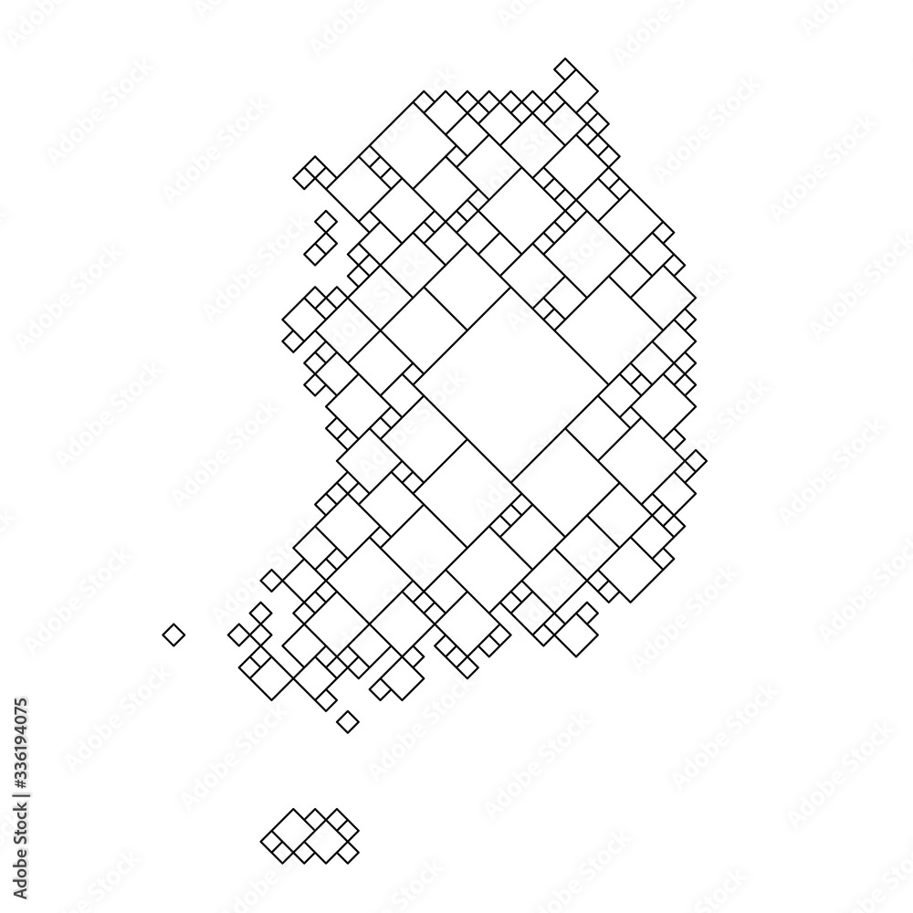 Poster south korea from black pattern from a grid of squares of different sizes . vector illustration.