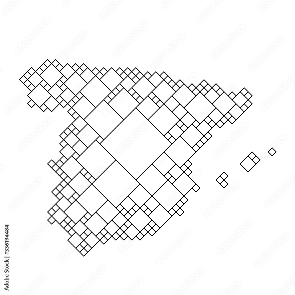 Poster spain map from black pattern from a grid of squares of different sizes . vector illustration.