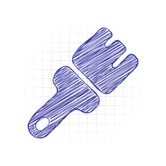 Paint brush, simple icon. Hand drawn sketched picture with scribble fill. Blue ink. Doodle on white background