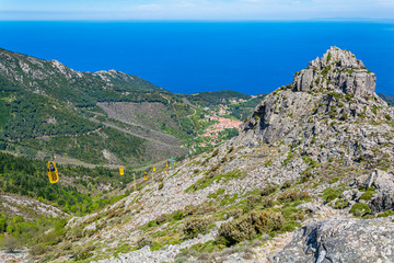 Fototapeta na wymiar Scenic view from the top of Capanne Mountain in Elba Island. Province of Livorno, Tuscany, Italy.