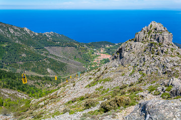 Fototapeta premium Scenic view from the top of Capanne Mountain in Elba Island. Province of Livorno, Tuscany, Italy.