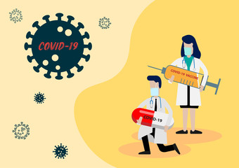 Vector of Doctor with Medicine to Cure Covid-19 or Corona Virus Pandemice