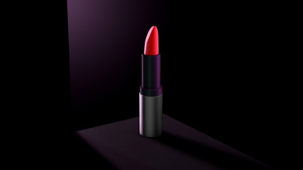 red lipstick on dark background. Advertising concept. 3D Illustration