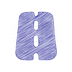 Road or highway, simple icon. Hand drawn sketched picture with scribble fill. Blue ink. Doodle on white background