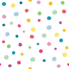 Cute and fun seamless pattern with imperfect colorful dots, pastel palette