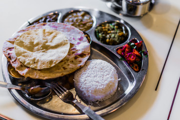Vegetarian set meal on the table in indian reastaurant