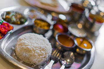 Obraz na płótnie Canvas Vegetarian set meal on the table in indian reastaurant