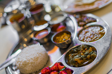 Vegetarian set meal on the table in indian reastaurant