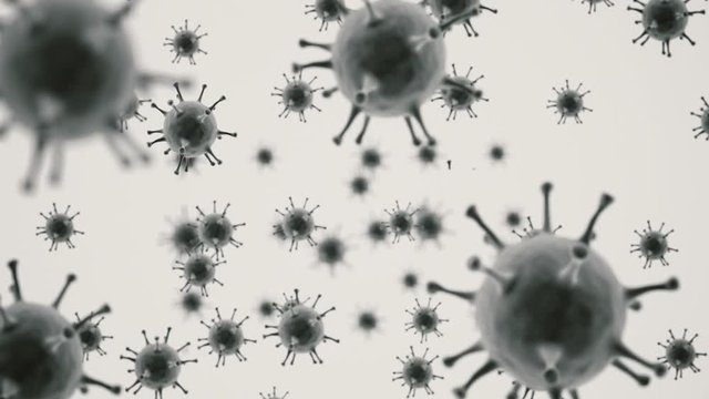 3D rendering animation, bacteria or virus covid-19, cells randomly moving and rotating against the background of the human body, the concept of disease-causing cells, black and white, with the effect 